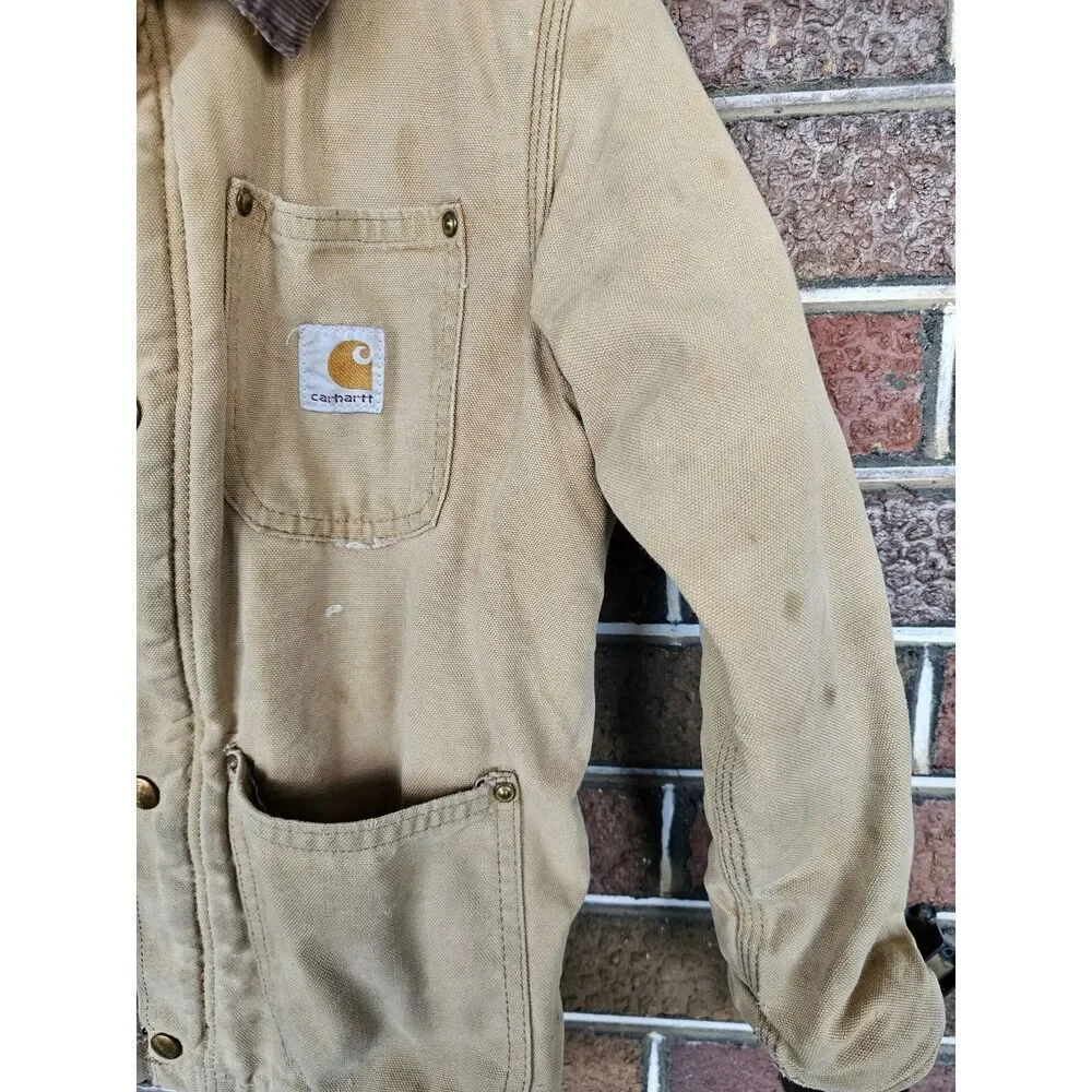 Vtg Carhartt Barn Chore Coat Jacket‎ Sz Youth 10 Brown Coon Hunt With plotts USA
